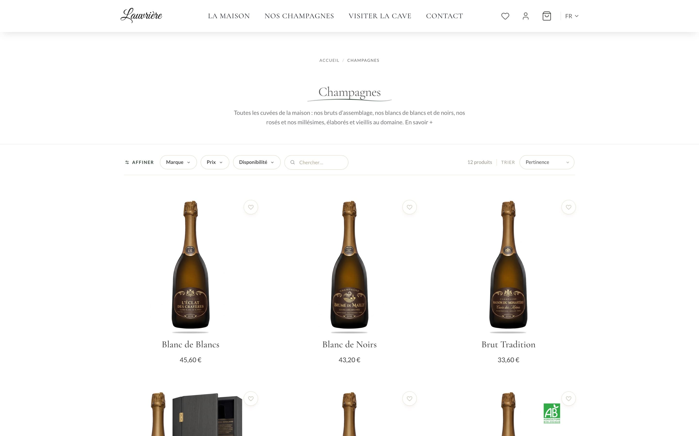La liste des produits d’une boutique Glidflow, avec filtres et tri
